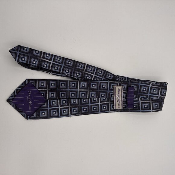 Roberto Villini Couture 7 Fold Purple Blue 100% Silk Tie Hand Made Modern Career - Picture 8 of 8